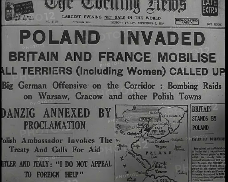 The Front Page of the Evening News on Friday September the First Reading 'POLAND..., 1939. Creator: British Pathe Ltd.