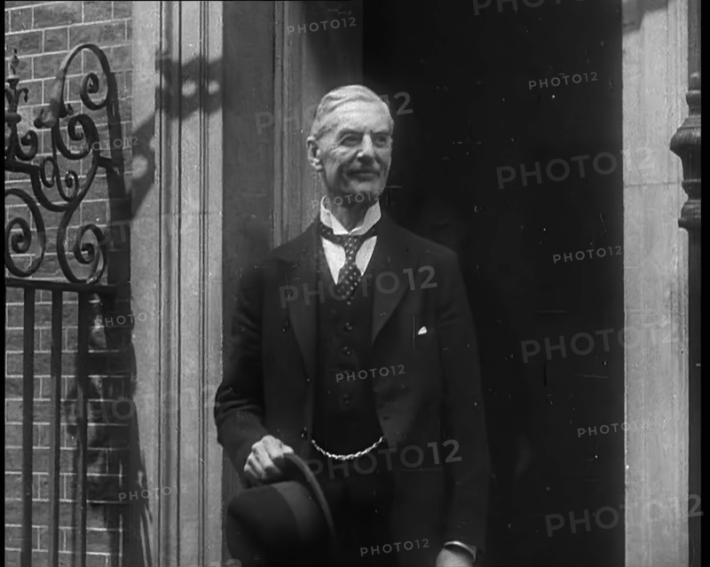 British Prime Minister Neville Chamberlain Leaving Number 10, Downing Street, for the Last Time,1940 Creator: British Pathe Ltd.