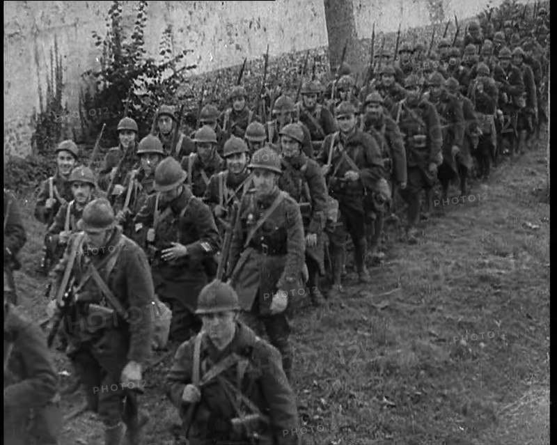 Belgian Army Marching in Full Retreat, 1940. Creator: British Pathe Ltd.