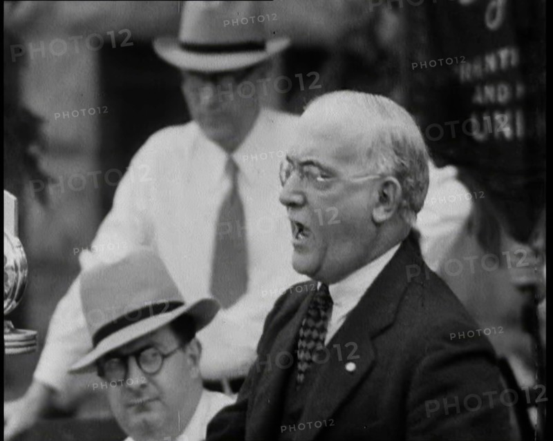 An Angry Politician Speaking from a Stage Proposing Drastic Measures in Fight Against Comm..., 1932. Creator: British Pathe Ltd.