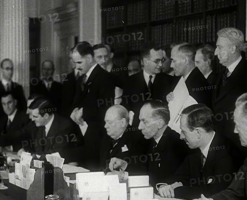 Winston Churchill and Wendell Willkie Signing an Agreement Allowing the USA to use British..., 1941. Creator: British Pathe Ltd.