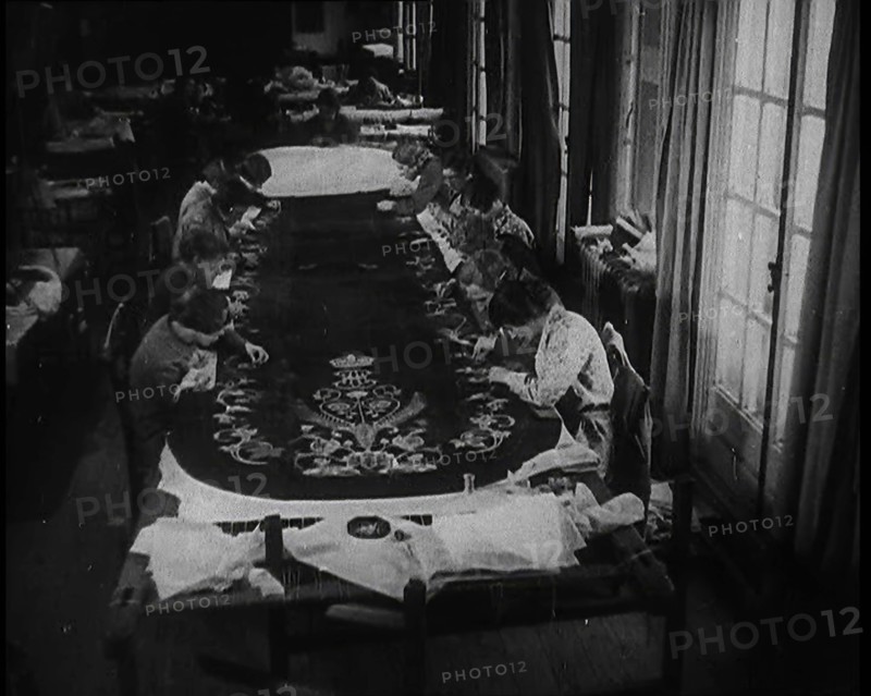 Seamstresses Sewing the Embroidery on the Coronation Mantle of King George VI, 1937. Creator: British Pathe Ltd.