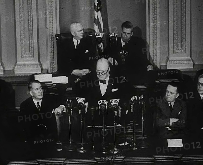 Winston Churchill, the British Prime Minister Addressing the United States Congress, 1942. Creator: British Pathe Ltd.