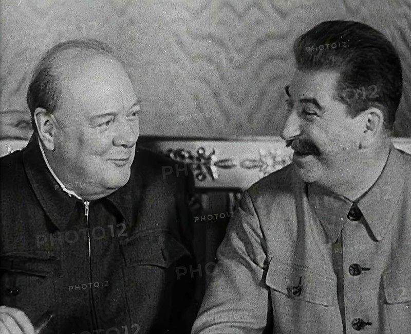 Winston Churchill and Joseph Stalin at a Meeting, 1942. Creator: British Pathe Ltd.
