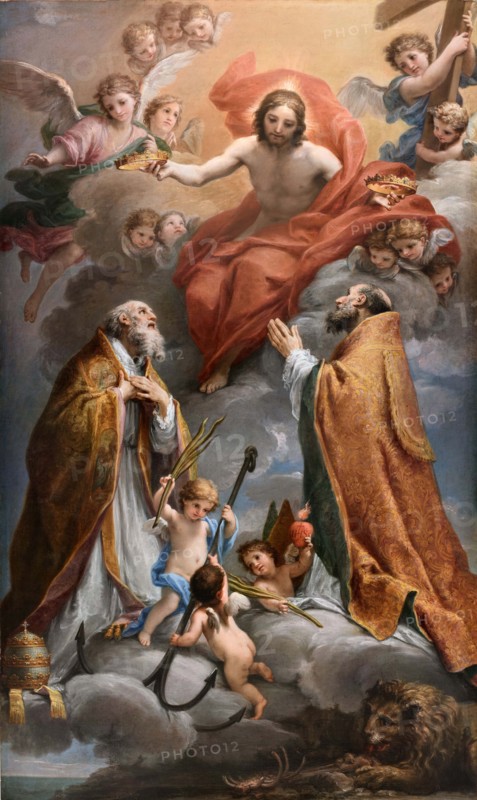 Christ in glory with Saints Clement and Ignatius of Antioch, End of 17th cen.. Creator: Mancini; Francesco (1679-1758).