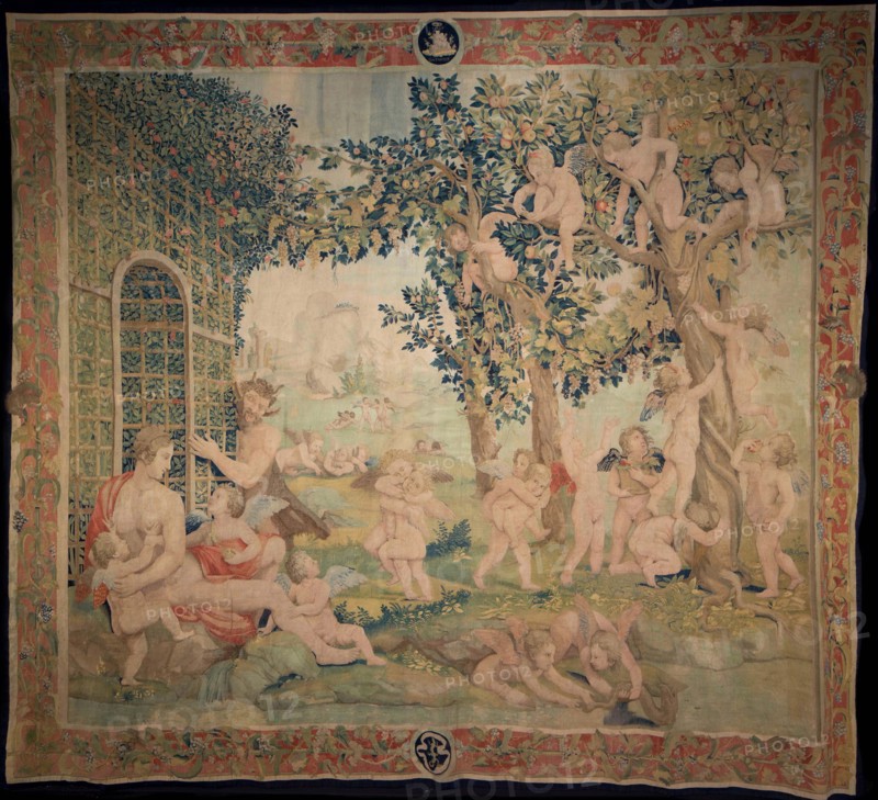 Venus, Satyr and Putti (Tapestry), c1540. Creator: Karcher (Carchera); Nicolas (Nicola) (active 1517-1562).