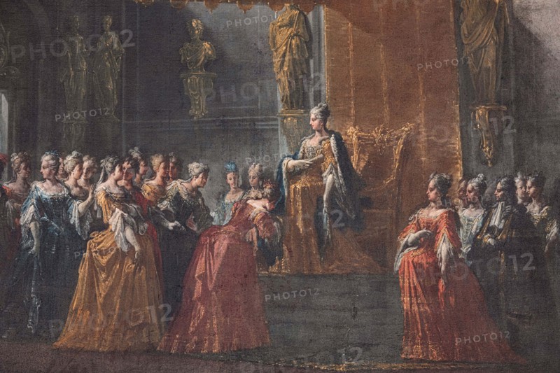 The hand kissing ceremony at the court of Queen Elisabetta Farnese, 1717-1718. Creator: Spolverini (Mercanti); Ilario Giacinto (1657-1734).