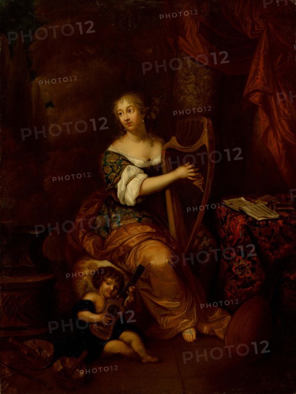 Madame de Montespan playing the Harp, . Creator: Netscher; Caspar; (after) (1639-1684).