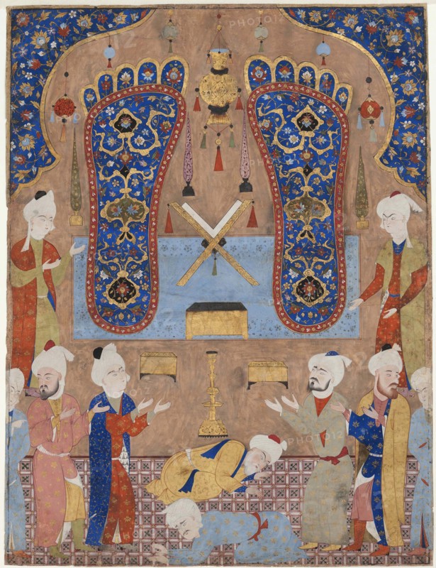 Scene in a mosque. From "Falnama" (Book of Omens) by Shah Tahmasp I., c1550-1560. Creator: Anonymous ().