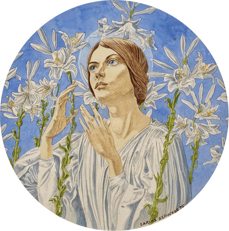 Vierge aux lys (Madonna of the lilies), 1895. Creator: Schwabe; Carlos (1866-1926).