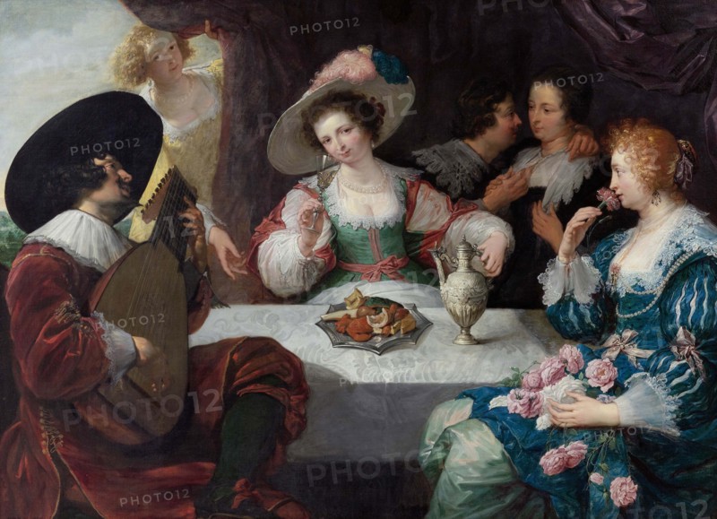 Allegory of the five senses: Elegant company sitting at a table, c1640. Creator: Cossiers; Jan (1600-1671).