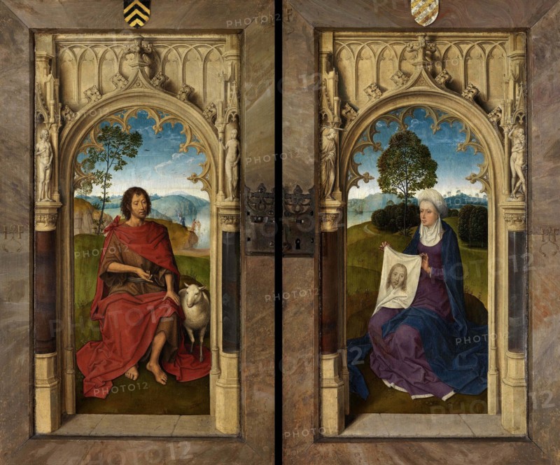 Triptych of Jan Floreins, Reverse: Saint John the Baptist and Saint Veronica , 1479. Creator: Memling; Hans (1433/40-1494).