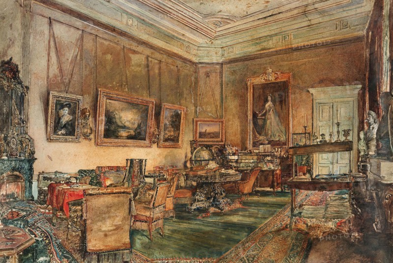 The study of Clemens Wenzel Lothar Prince Metternich in the house on Ballhausplatz in Vienna, 1879. Creator: Alt; Rudolf von (1812-1905).