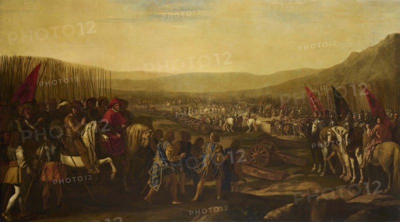 Cardinal Jules Mazarin reviews the troops before the battle, . Creator: Falcone; Aniello (1600/7-1665).