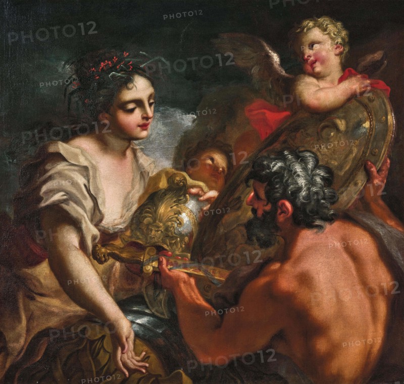 Vulcan hands Thetis the shield for Achilles, . Creator: Balestra; Antonio (1666-1740).