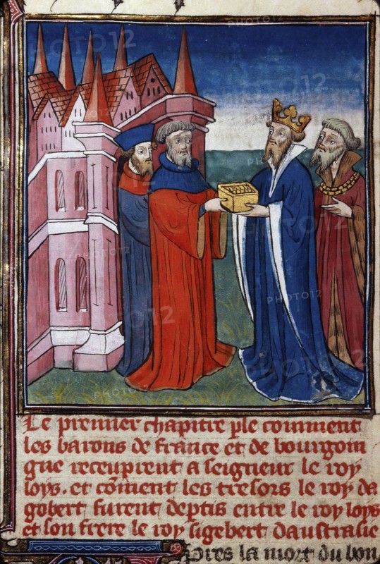 Sigebert III receiving his share of the treasure of Dagobert I ..., 1400-1410. Creator: Anonymous ().