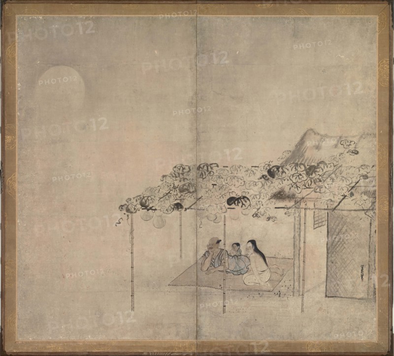 Family enjoying the evening cool, 17th century. Creator: Morikage; Kusumi (c. 1620-1690).