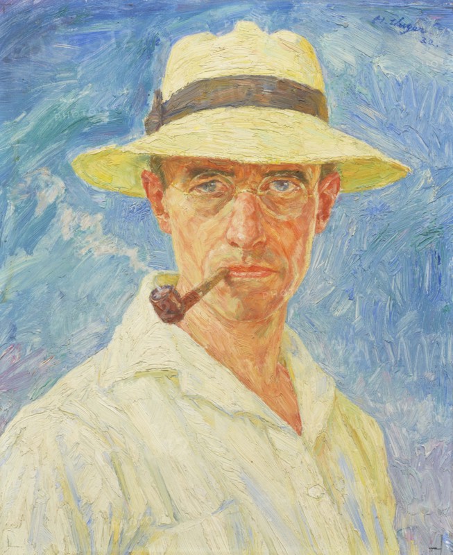 Self-portrait with pipe and hat, 1932. Creator: Unger; Hans (1872-1936).