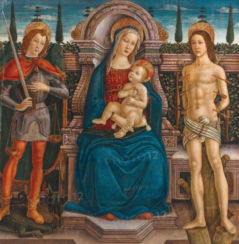 Enthroned Madonna and Child with Saints Michael and Sebastian, Second Half of the 15th cen.. Creator: Filippelli; Filippo di Antonio (1460-1506).