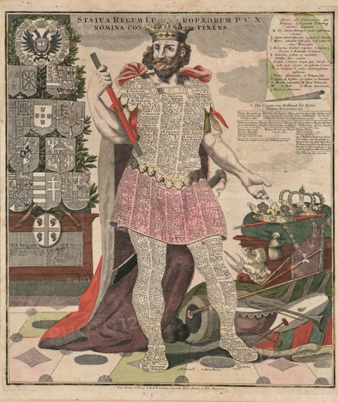 Statua Regum Europaeorum P. C. N. Nomina Continens, c1730. Creator: Seutter; Matthaeus (1678-1757).