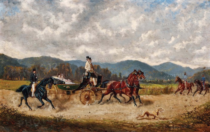 Empress Elisabeth in a carriage in Gödöllö, c1880. Creator: Bensa; Alexander von (1820-1902).