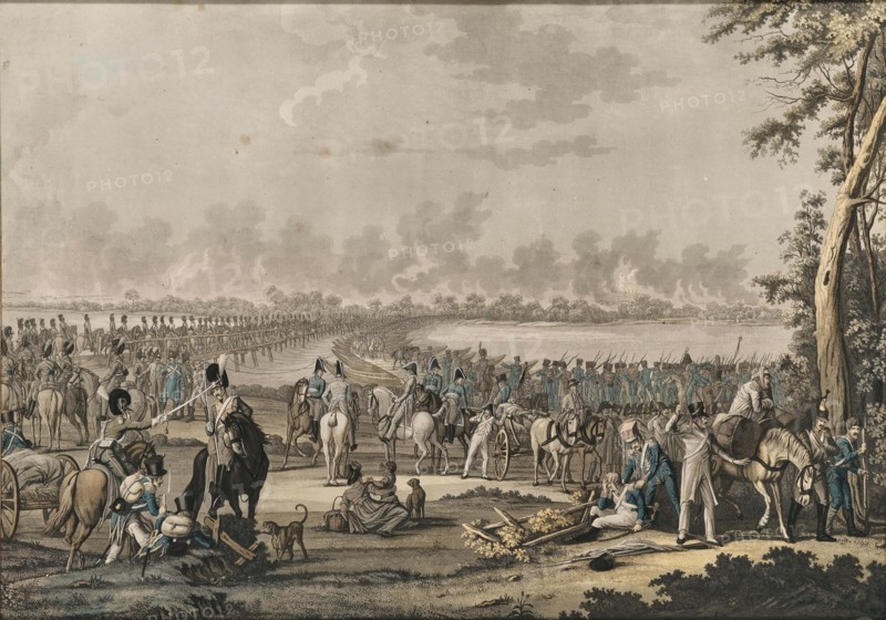 Bavarian troops under General Karl Philipp von Wrede Crossing the Danube near Vienna on July 6, 1809 Creator: Rugendas; Johann Lorenz; the Younger (1775-1826).