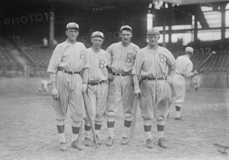 Jake Daubert, George Cutshaw, Ivy Olson, Mike Mowrey, Brooklyn NL infield (baseball), 1916. Creator: Bain News Service.