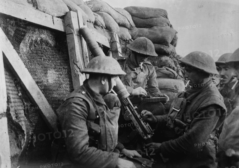 Machine gun in front line trench, between c1915 and c1920. Creator: Bain News Service.