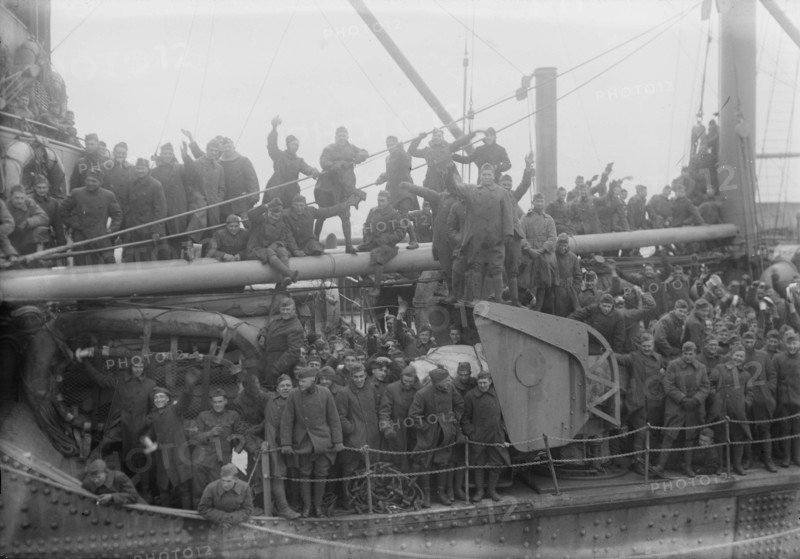Group portrait of sailors on a military ship, between c1915 and c1920. Creator: Bain News Service.