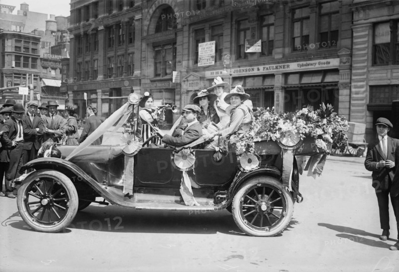 Suffragists selling flowers, (Mrs. Spinack's car), 1916. Creator: Bain News Service.