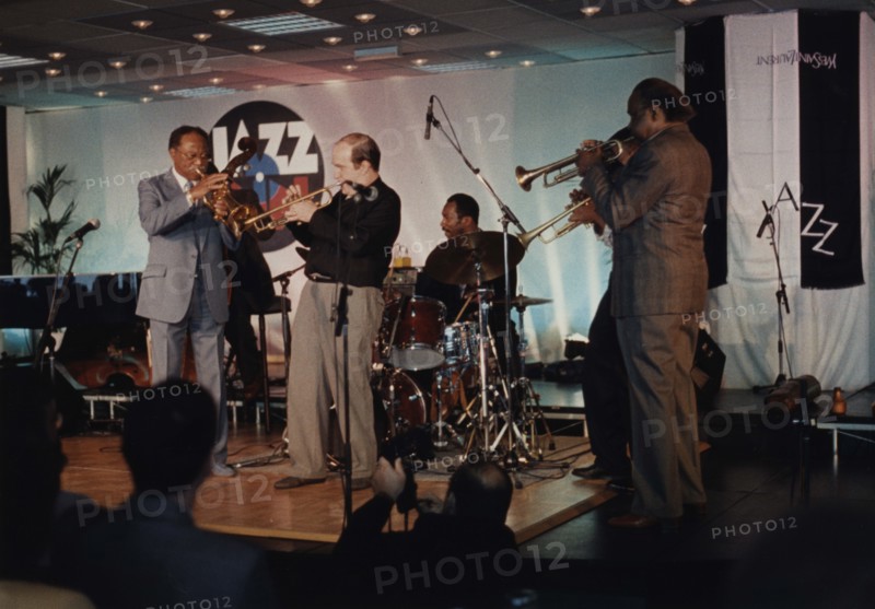 Harry "Sweets" Edison, Clark Terry, Lew Soloff and Alvin Queen, Jazz Inn Party, Nordwijk, 1989. Creator: Brian Foskett.