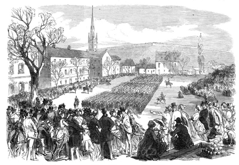 The Defence of Canada: inspection of volunteers at Quebec, 1870. Creator: Unknown.