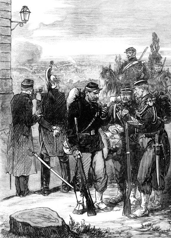 French gendarmes and sergents de ville at Meudon, 1871. Creator: W. J. R..