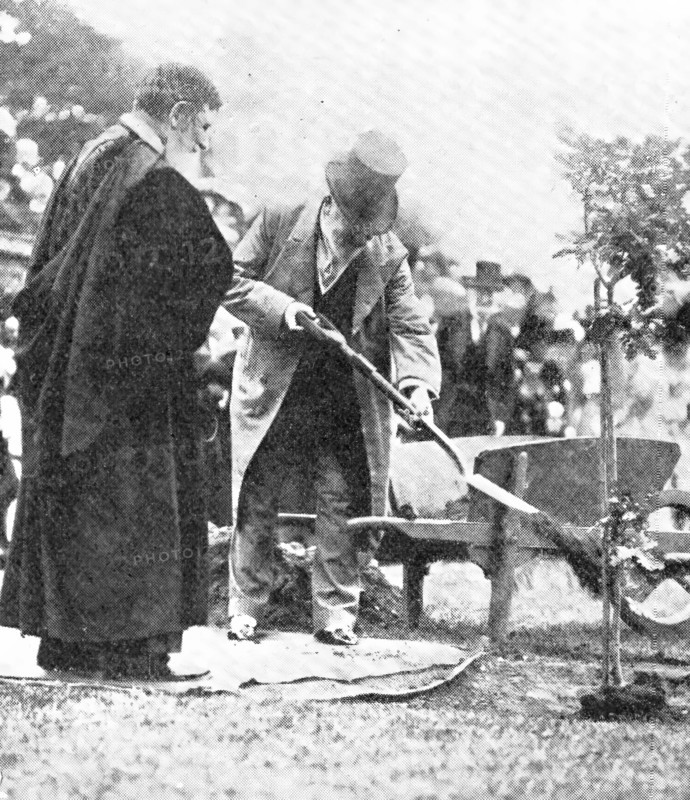 The King planting his oak at Rugby School, 1909. Creators: World's Graphic Press, Montague Dixon.