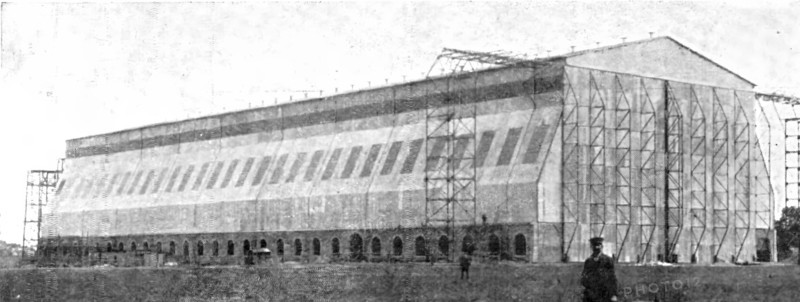 The Home Of "Zeppelin I": The Newly Built Air-Ship Shed..., Near Metz, 1909.  Creator: Reclam.