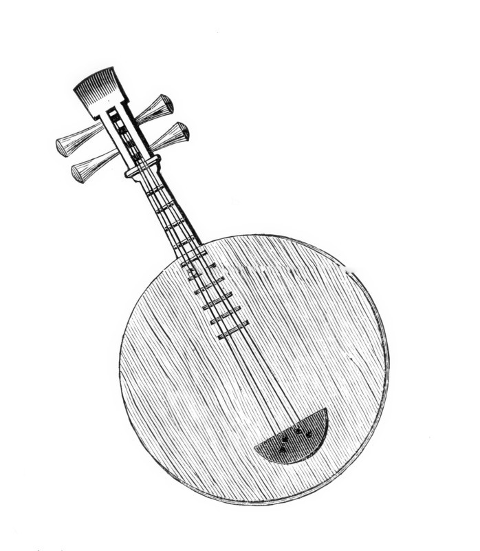 Musical Instruments in the South Kensington Museum: Chinese Yue-kin, or Moon Guitar, 1870. Creator: Unknown.
