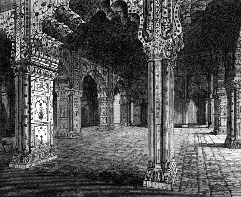 Ancient Indian Architecture: interior of Dewannee Khas at Delhi, (Mohammedan, 17th century), 1870. Creator: Unknown.