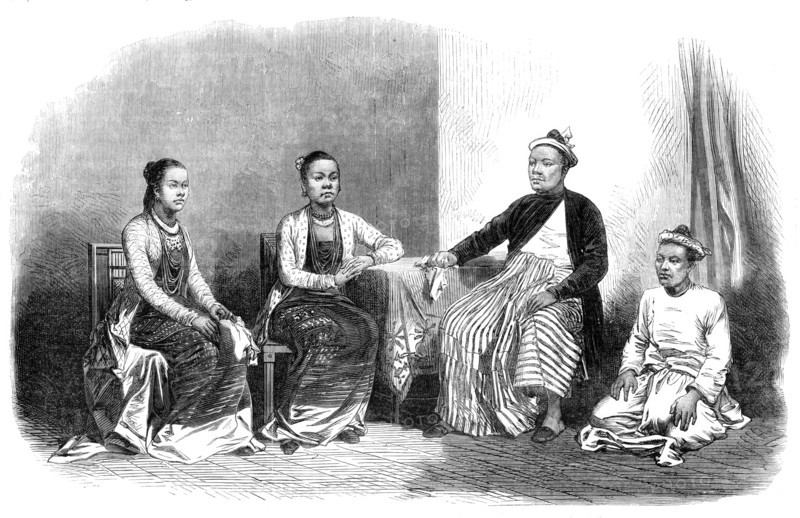 Burmese ladies and gentleman, with an attendant, 1870. Creator: Unknown.