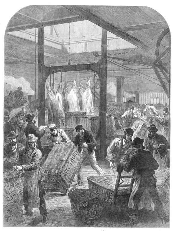 The Meat Market, Smithfield: arrival of an early meat train, 1870. Creator: Unknown.