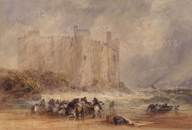 Laugharne Castle, Carmarthenshire, (undated, pre-1859). Creator: David Cox the Elder.