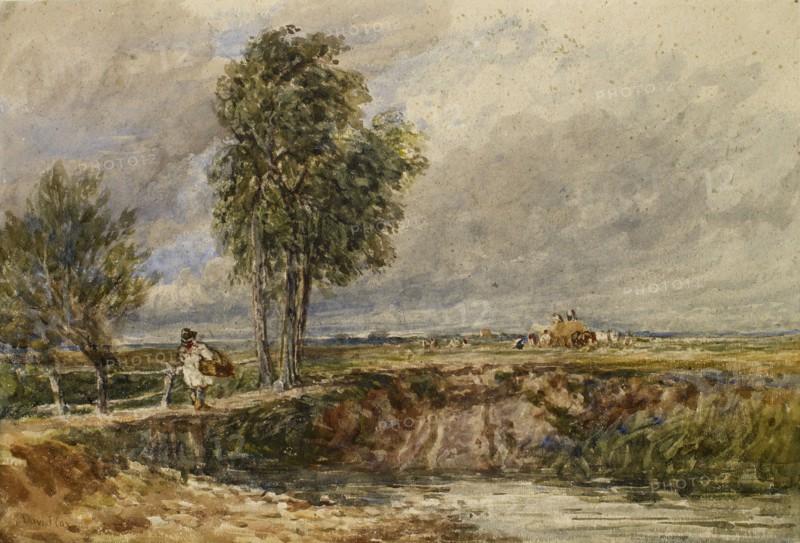 Crossing The Bridge - A Windy Day, c1820s-1850s. Creator: David Cox the Elder.