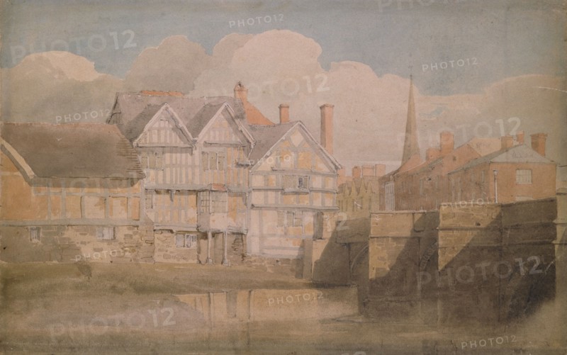 Old Houses and Wye Bridge, Hereford, 1815-20. Creator: David Cox the Elder.