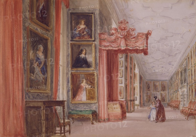 Interior of the Long Gallery, Hardwick Hall, Derbyshire, 1838. Creator: David Cox the Elder.