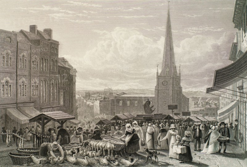 The High Street Market, Birmingham, 1827. Creators: David Cox the Elder, William Radclyffe.