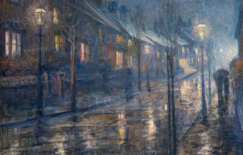 A Street At Night In Wet Weather, 1900-20. Creator: Edward Steel Harper.