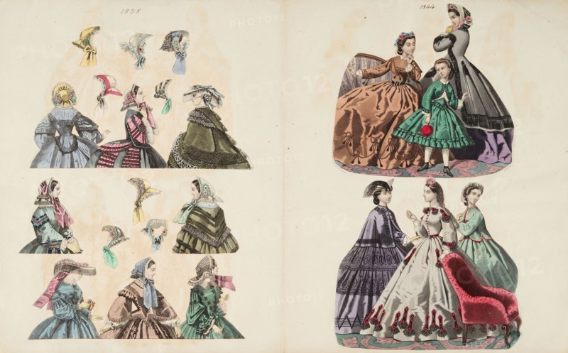 Costume plates, 1858, 1864. Creator: Unknown.