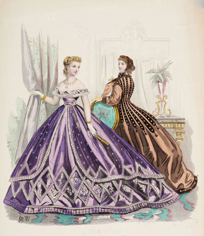 Fashion Plate - Petit Courrier des Dames 'Modes de Paris', 1865-66. Creators: Gilquin fils, A. Carrache.