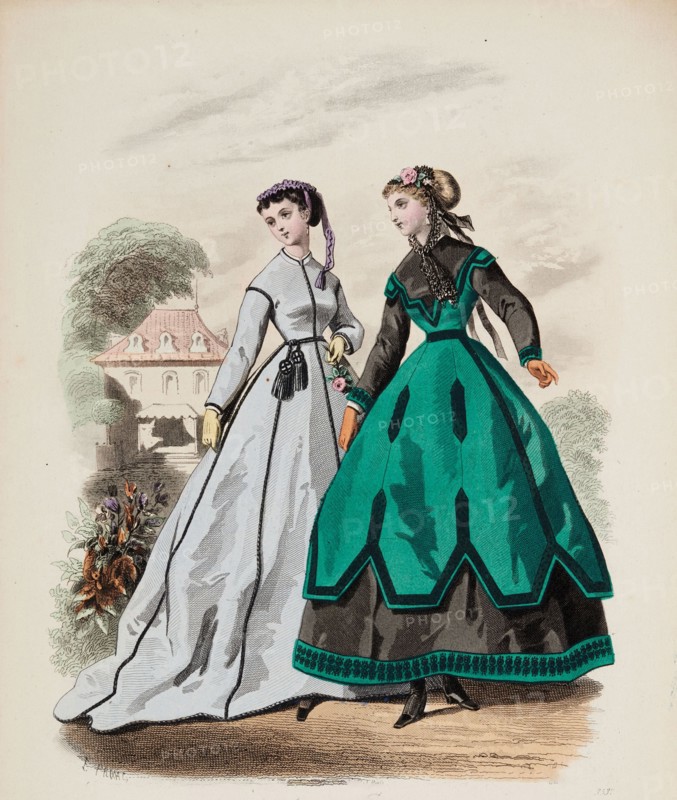 Fashion Plate - Petit Courrier des Dames 'Modes de Paris', 1866-67. Creator: Gilquin fils.