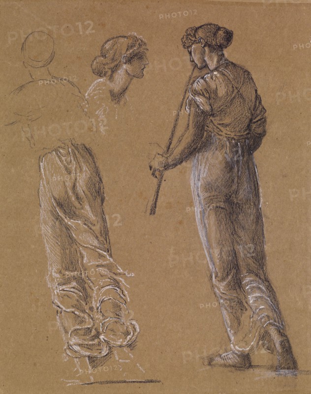St George Series - Studies of Female Attendant scattering Flowers for 'The Return of St..., 1865-66. Creator: Sir Edward Coley Burne-Jones.