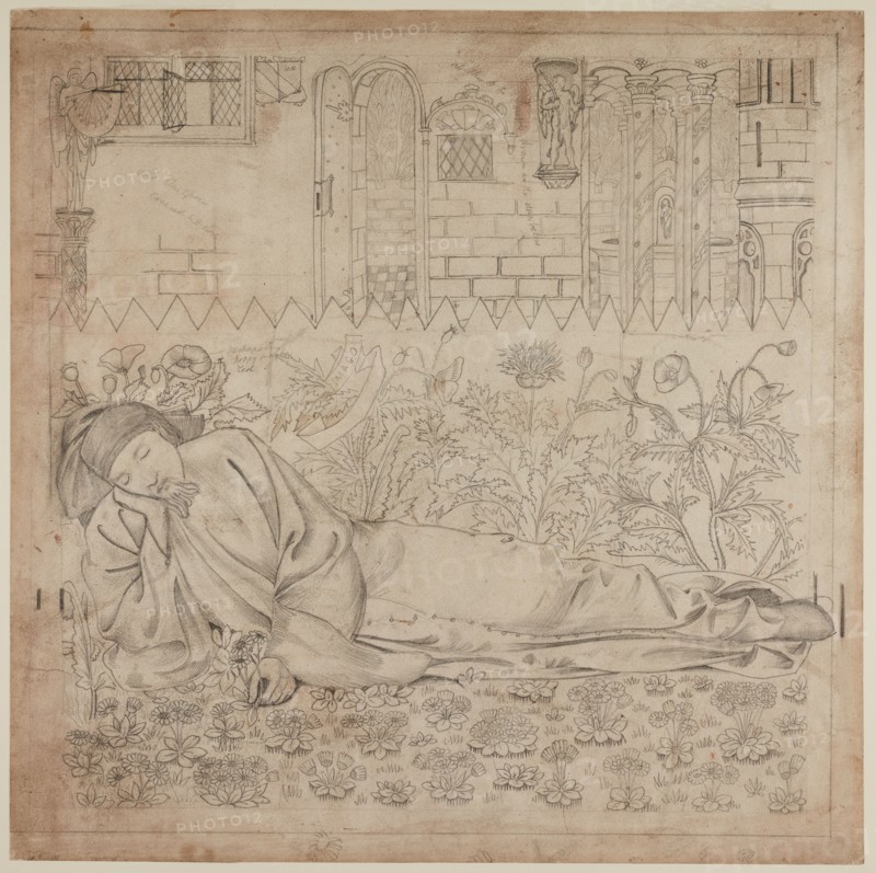 Chaucer's 'Legend of Good Women' - Chaucer Asleep, 1864. Creator: Sir Edward Coley Burne-Jones.